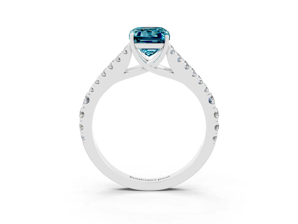 White gold Emerald Cut Cut Split Shank Pave Diamond Engagement Ring with Four-Prong Setting