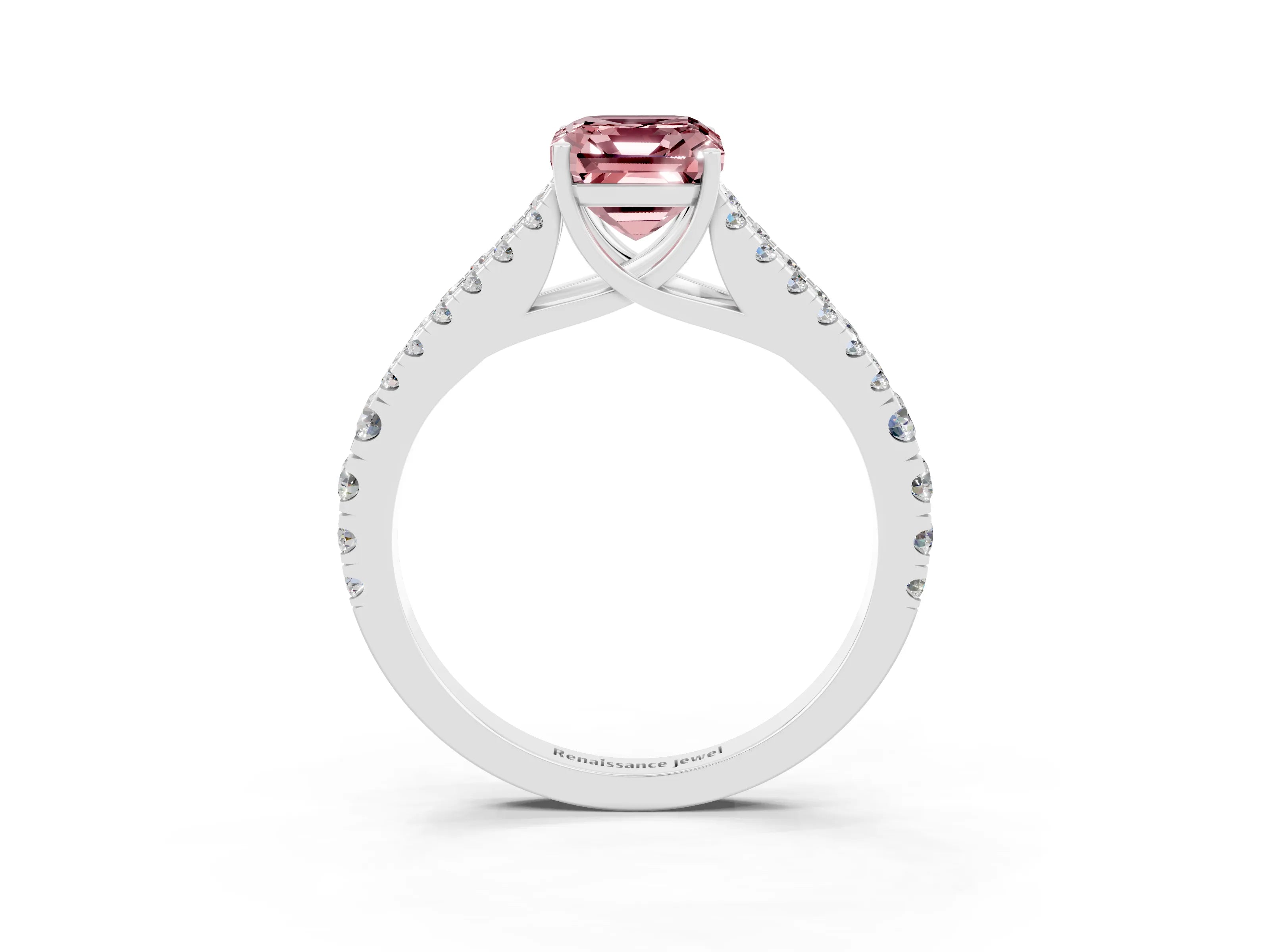 White gold Emerald Cut Cut Split Shank Pave Diamond Engagement Ring with Four-Prong Setting_3