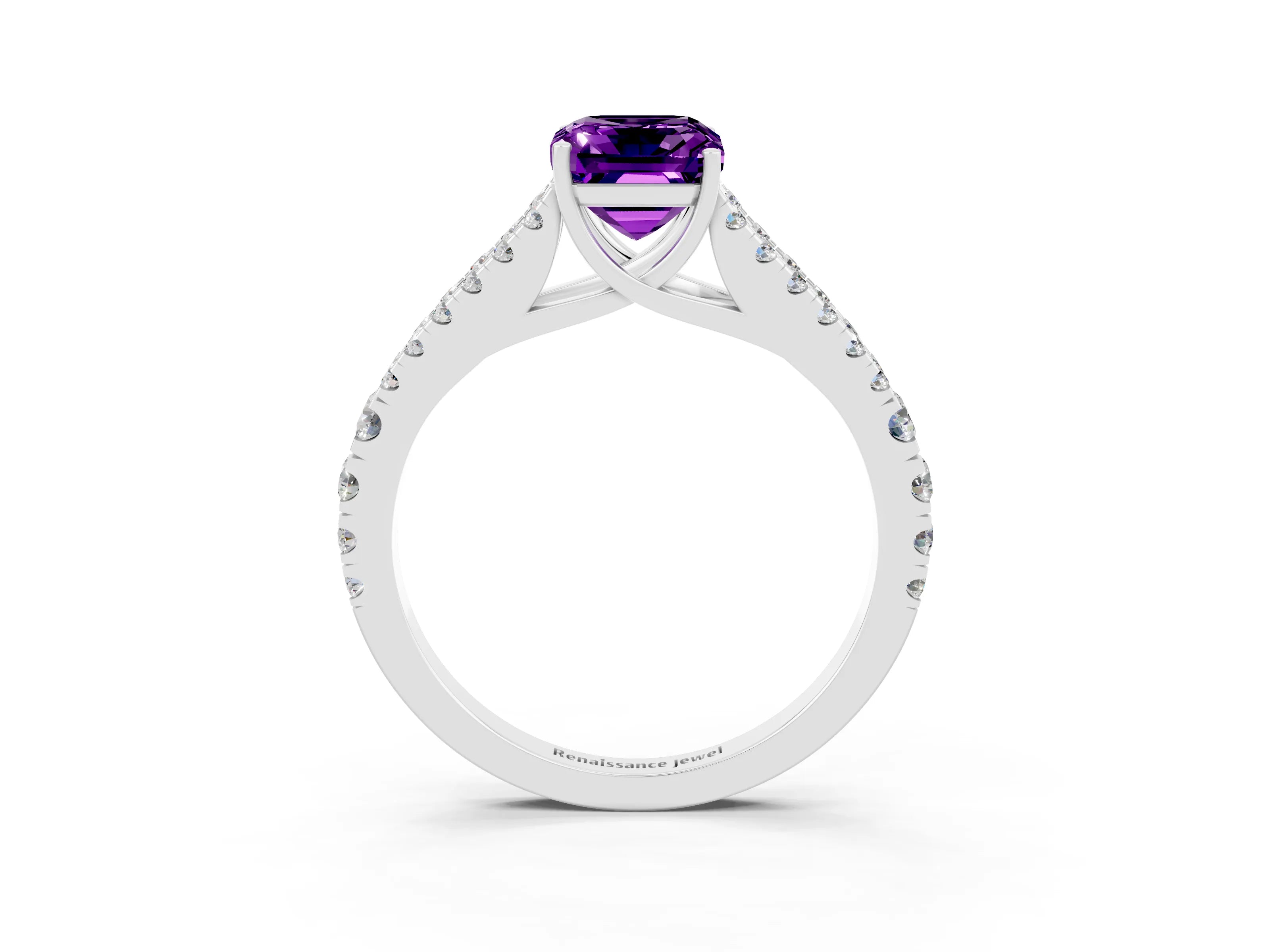 White gold Emerald Cut Cut Split Shank Pave Diamond Engagement Ring with Four-Prong Setting_3