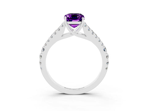 White gold Emerald Cut Cut Split Shank Pave Diamond Engagement Ring with Four-Prong Setting_3