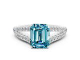 White gold Emerald Cut Cut Split Shank Pave Diamond Engagement Ring with Four-Prong Setting