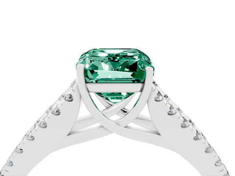 White gold Emerald Cut Cut Split Shank Pave Diamond Engagement Ring with Four-Prong Setting_4