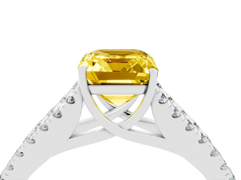 White gold Emerald Cut Cut Split Shank Pave Diamond Engagement Ring with Four-Prong Setting_4