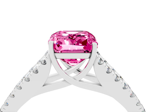 White gold Emerald Cut Cut Split Shank Pave Diamond Engagement Ring with Four-Prong Setting_4