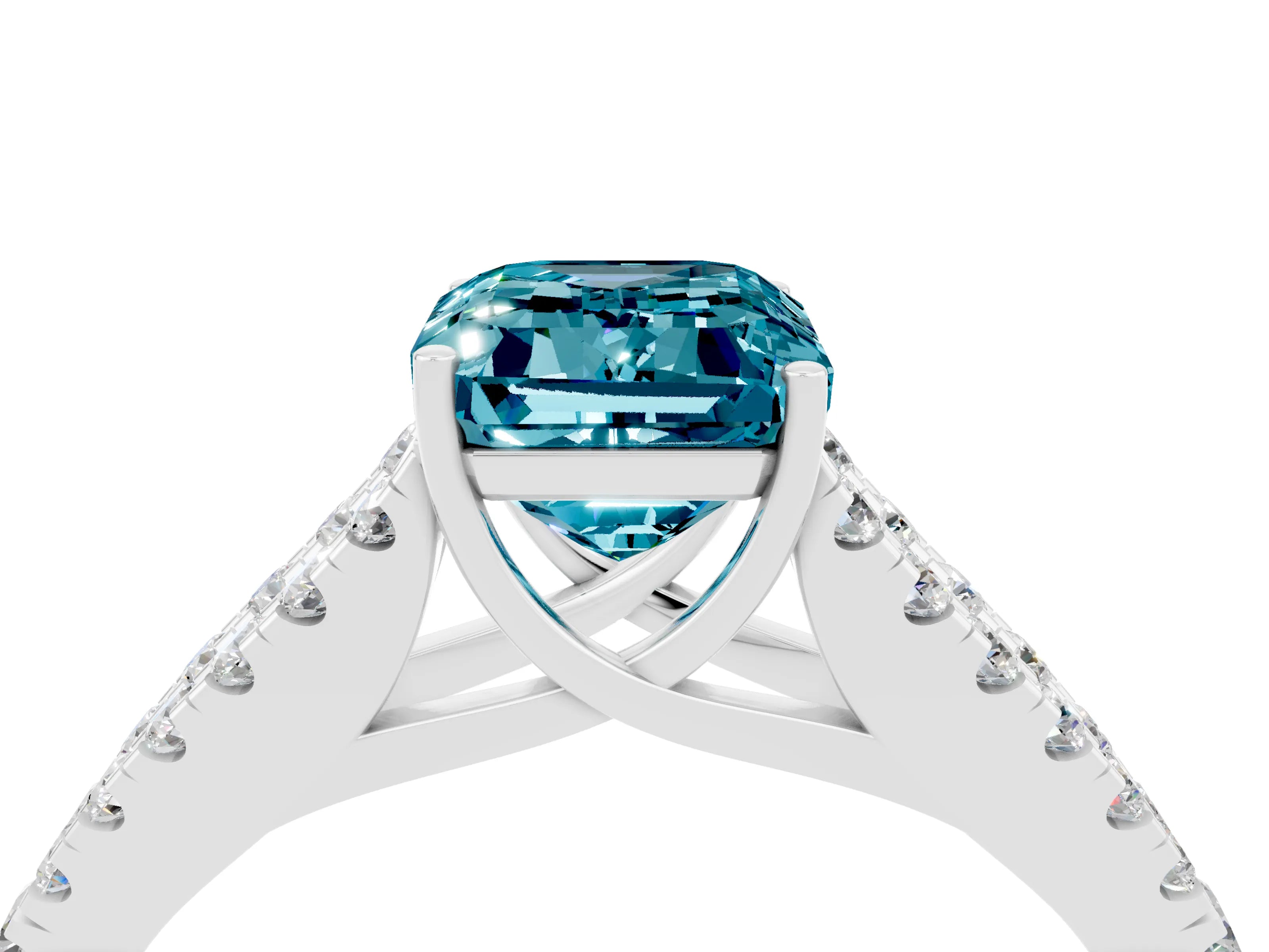 White gold Emerald Cut Cut Split Shank Pave Diamond Engagement Ring with Four-Prong Setting_4