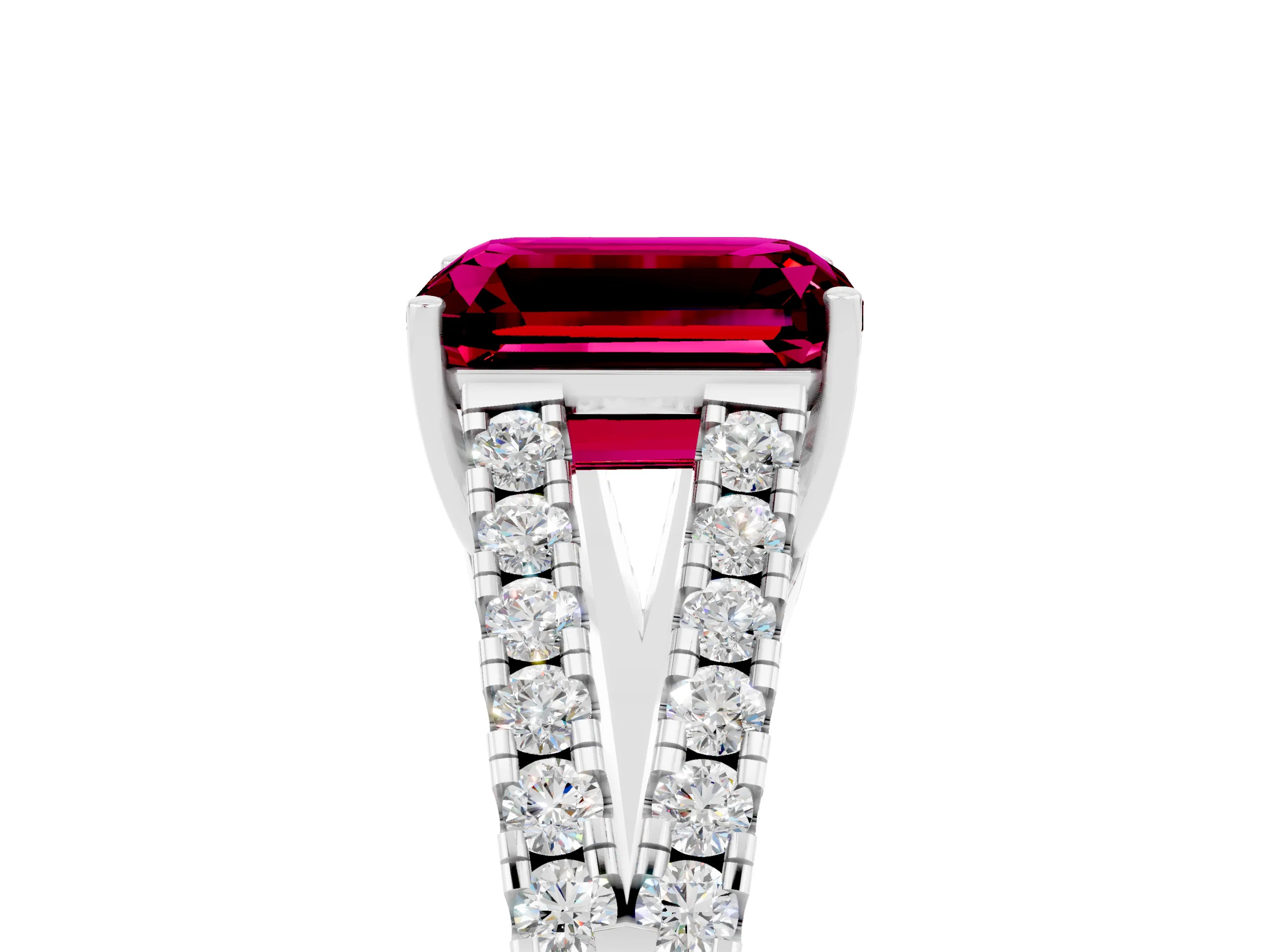 White gold Emerald Cut Cut Split Shank Pave Diamond Engagement Ring with Four-Prong Setting_5