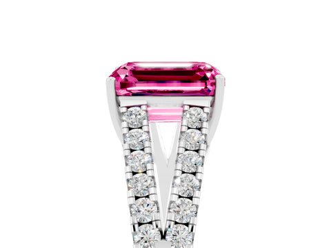 White gold Emerald Cut Cut Split Shank Pave Diamond Engagement Ring with Four-Prong Setting_5