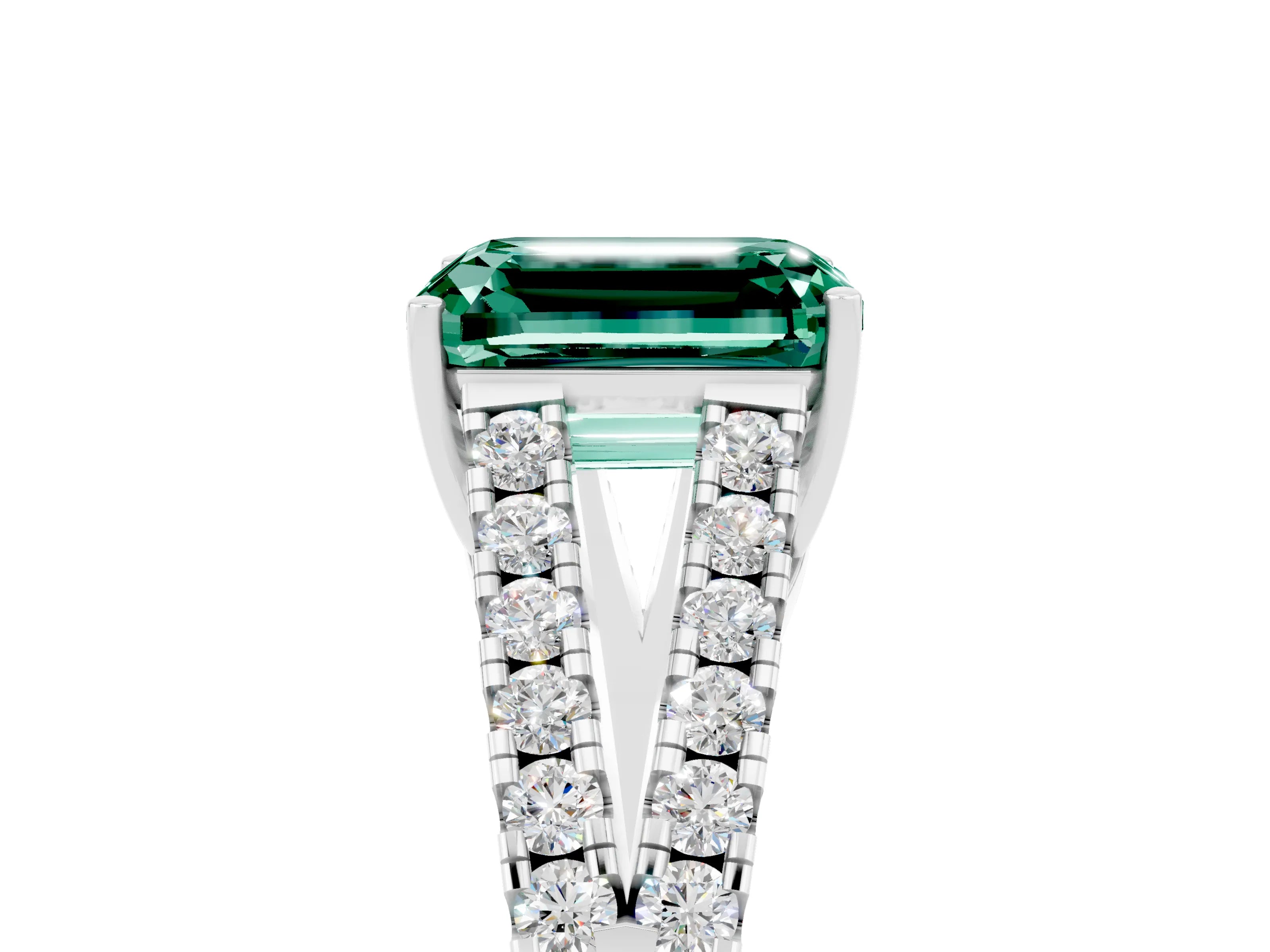 White gold Emerald Cut Cut Split Shank Pave Diamond Engagement Ring with Four-Prong Setting_5