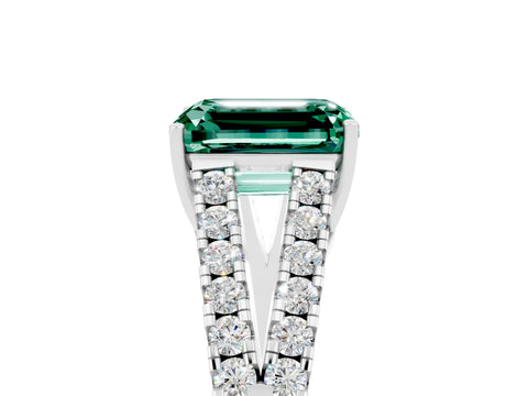 White gold Emerald Cut Cut Split Shank Pave Diamond Engagement Ring with Four-Prong Setting_5