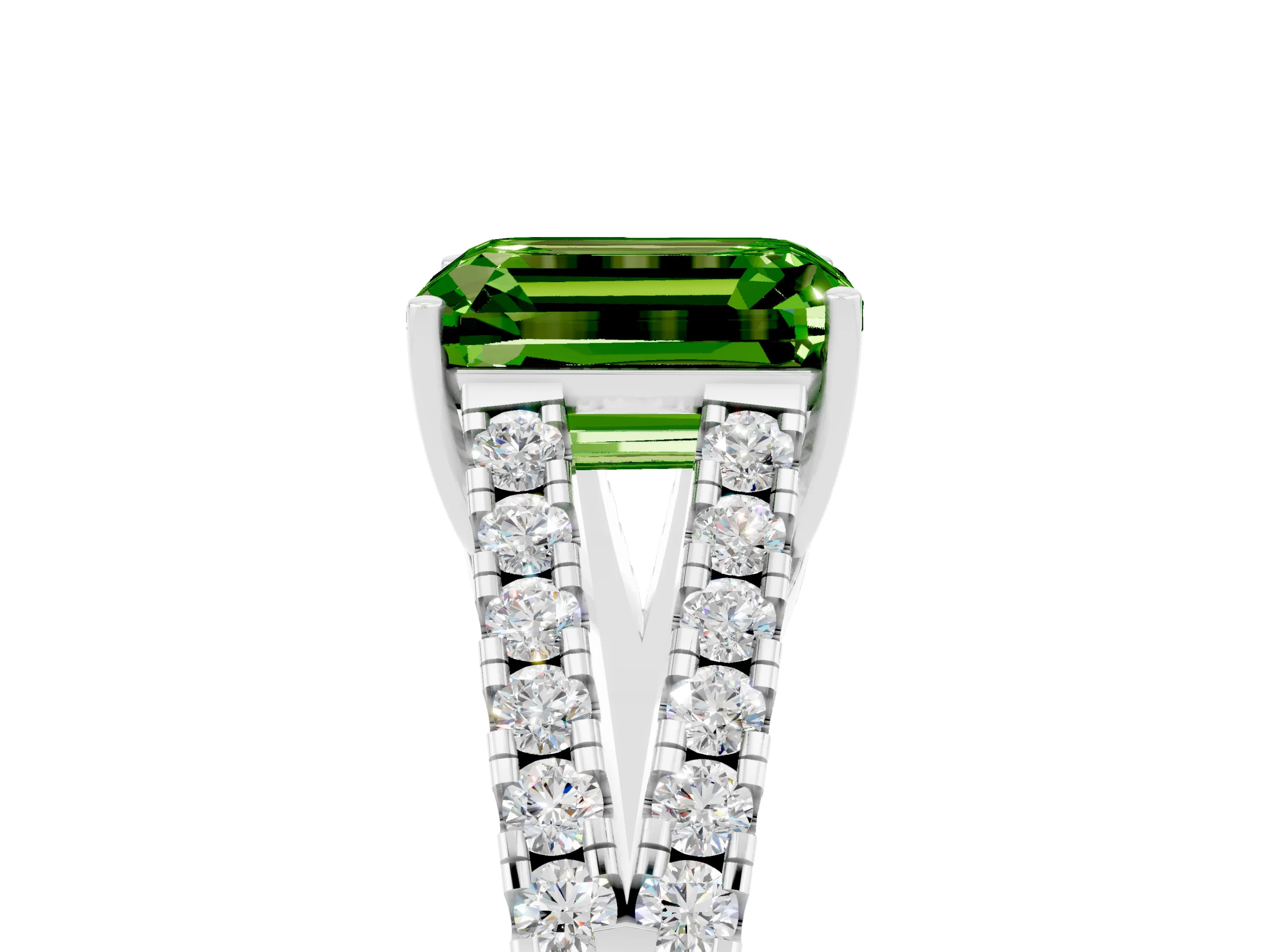 White gold Emerald Cut Cut Split Shank Pave Diamond Engagement Ring with Four-Prong Setting_5