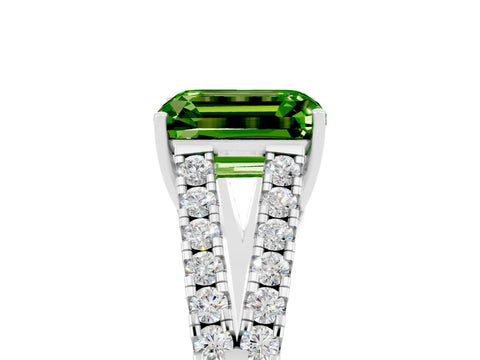 White gold Emerald Cut Cut Split Shank Pave Diamond Engagement Ring with Four-Prong Setting_5