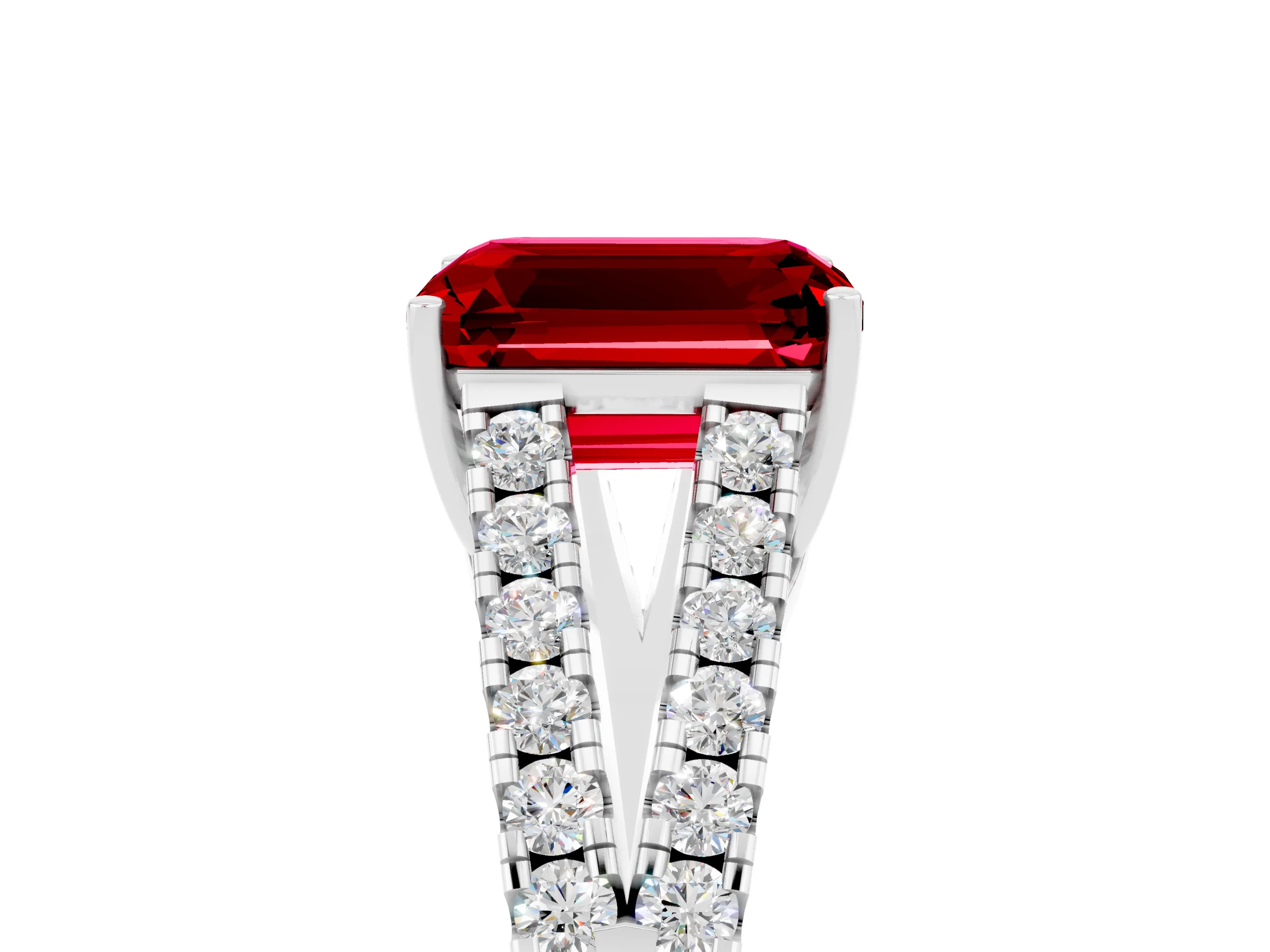 White gold Emerald Cut Cut Split Shank Pave Diamond Engagement Ring with Four-Prong Setting_5