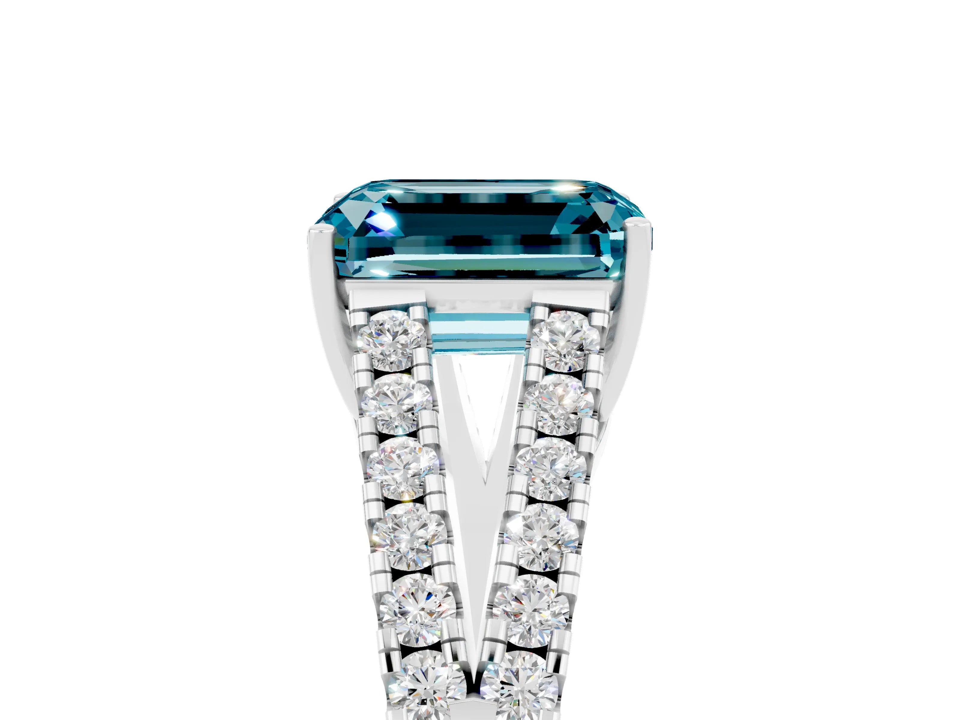 White gold Emerald Cut Cut Split Shank Pave Diamond Engagement Ring with Four-Prong Setting_5