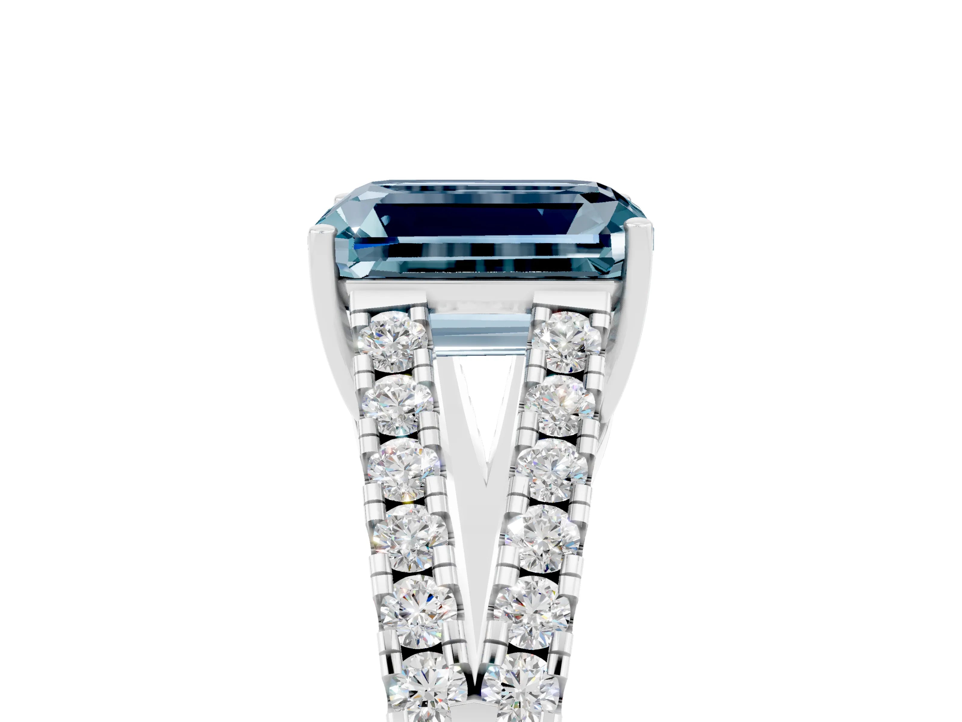 White gold Emerald Cut Cut Split Shank Pave Diamond Engagement Ring with Four-Prong Setting_5