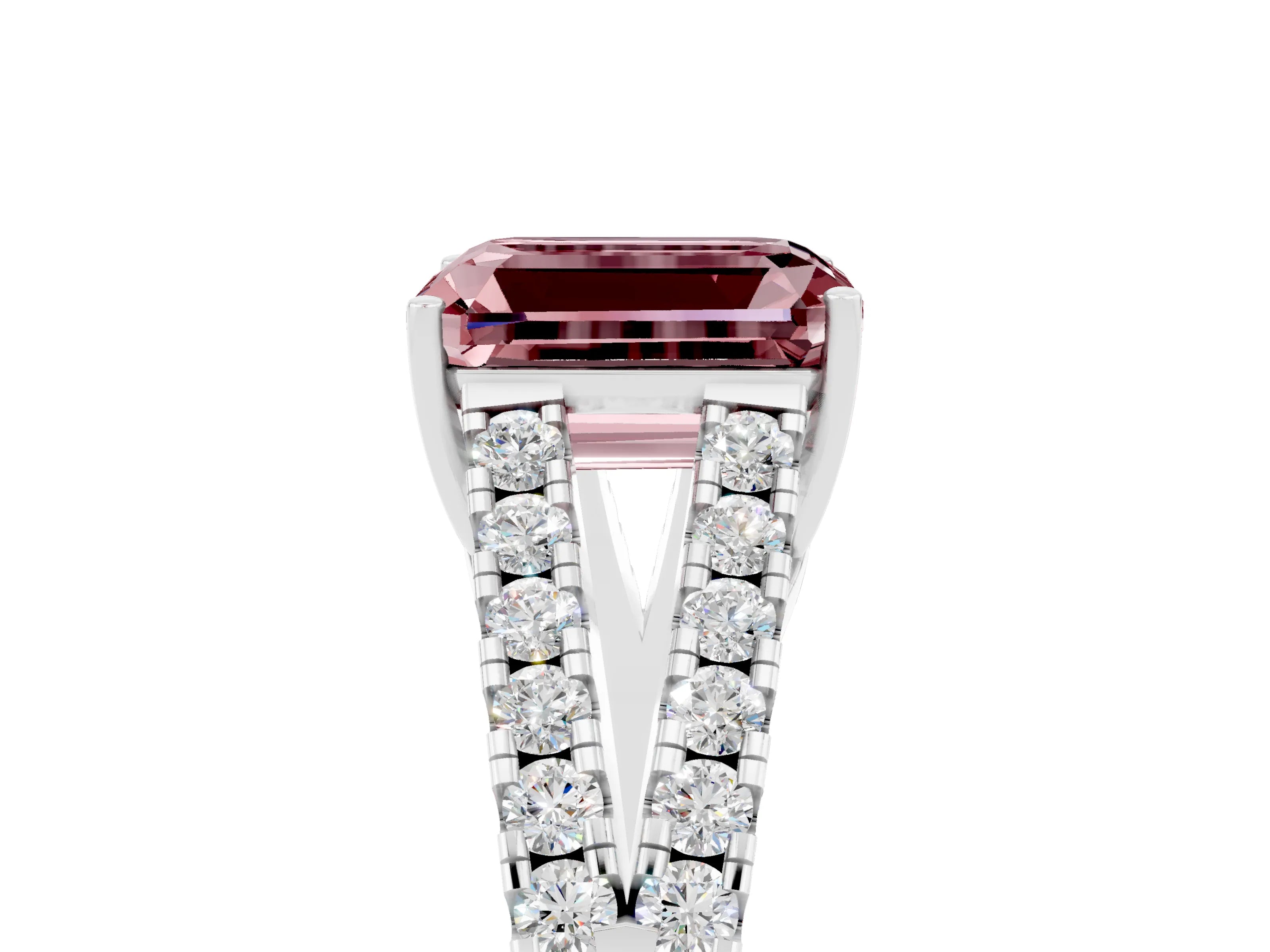 White gold Emerald Cut Cut Split Shank Pave Diamond Engagement Ring with Four-Prong Setting_5