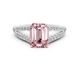 White gold Emerald Cut Cut Split Shank Pave Diamond Engagement Ring with Four-Prong Setting