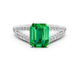 White gold Emerald Cut Cut Split Shank Pave Diamond Engagement Ring with Four-Prong Setting