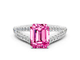 White gold Emerald Cut Cut Split Shank Pave Diamond Engagement Ring with Four-Prong Setting