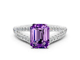 White gold Emerald Cut Cut Split Shank Pave Diamond Engagement Ring with Four-Prong Setting