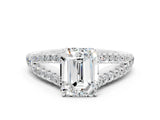 White gold Emerald Cut Cut Split Shank Pave Diamond Engagement Ring with Four-Prong Setting