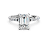 White gold Emerald Cut Diamond Brilliant Solitaire Ring with Pavé Band and Four-Prong Setting_17