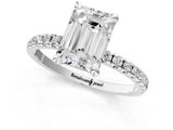 White gold Emerald Cut Diamond Brilliant Solitaire Ring with Pavé Band and Four-Prong Setting_18