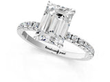 White gold Emerald Cut Diamond Brilliant Solitaire Ring with Pavé Band and Four-Prong Setting_461