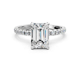 White gold Emerald Cut Diamond Brilliant Solitaire Ring with Pavé Band and Four-Prong Setting_481