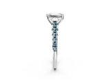 White gold Emerald Cut Diamond Cathedral Solitaire Ring with Round with Aquamarine side stone Pavé Band_14