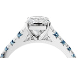 White gold Emerald Cut Diamond Cathedral Solitaire Ring with Round with Aquamarine side stone Pavé Band_16