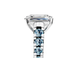 White gold Emerald Cut Diamond Cathedral Solitaire Ring with Round with Aquamarine side stone Pavé Band_17
