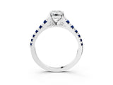 White gold Emerald Cut Diamond Cathedral Solitaire Ring with Round with Blue Sapphire side stone Pavé Band_15