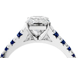 White gold Emerald Cut Diamond Cathedral Solitaire Ring with Round with Blue Sapphire side stone Pavé Band_16