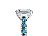 White gold Emerald Cut Diamond Cathedral Solitaire Ring with Round with Blue Topaz side stone Pavé Band_23