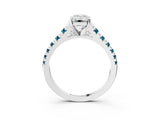White gold Emerald Cut Diamond Cathedral Solitaire Ring with Round with Blue Topaz side stone Pavé Band_3