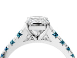 White gold Emerald Cut Diamond Cathedral Solitaire Ring with Round with Blue Topaz side stone Pavé Band_4