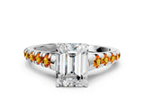 White gold Emerald Cut Diamond Cathedral Solitaire Ring with Round with Citrine side stone Pavé Band_24