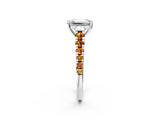 White gold Emerald Cut Diamond Cathedral Solitaire Ring with Round with Citrine side stone Pavé Band_26