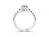 White gold Emerald Cut Diamond Cathedral Solitaire Ring with Round with Citrine side stone Pavé Band_27