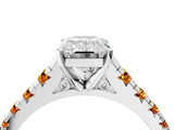 White gold Emerald Cut Diamond Cathedral Solitaire Ring with Round with Citrine side stone Pavé Band_28