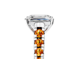 White gold Emerald Cut Diamond Cathedral Solitaire Ring with Round with Citrine side stone Pavé Band_29