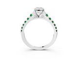 White gold Emerald Cut Diamond Cathedral Solitaire Ring with Round with Emerald side stone Pavé Band_13