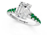 White gold Emerald Cut Diamond Cathedral Solitaire Ring with Round with Emerald side stone Pavé Band_13