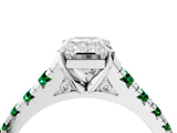 White gold Emerald Cut Diamond Cathedral Solitaire Ring with Round with Emerald side stone Pavé Band_14