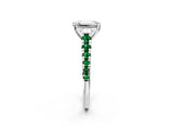 White gold Emerald Cut Diamond Cathedral Solitaire Ring with Round with Emerald side stone Pavé Band_14
