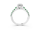 White gold Emerald Cut Diamond Cathedral Solitaire Ring with Round with Emerald side stone Pavé Band_15