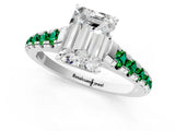 White gold Emerald Cut Diamond Cathedral Solitaire Ring with Round with Emerald side stone Pavé Band_19