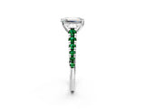 White gold Emerald Cut Diamond Cathedral Solitaire Ring with Round with Emerald side stone Pavé Band_20