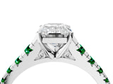 White gold Emerald Cut Diamond Cathedral Solitaire Ring with Round with Emerald side stone Pavé Band_4