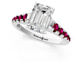 White gold Emerald Cut Diamond Cathedral Solitaire Ring with Round with Garnet side stone Pavé Band_49